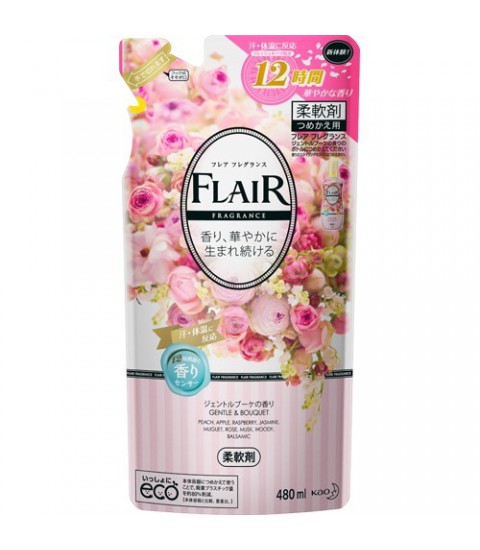 Gói nước xả mềm vải Flair KAO hương hoa hồng 480ml
