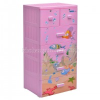 Tủ nhựa hoạt hình Song Long 5 tầng 6 ngăn - Hình con cá màu hồng