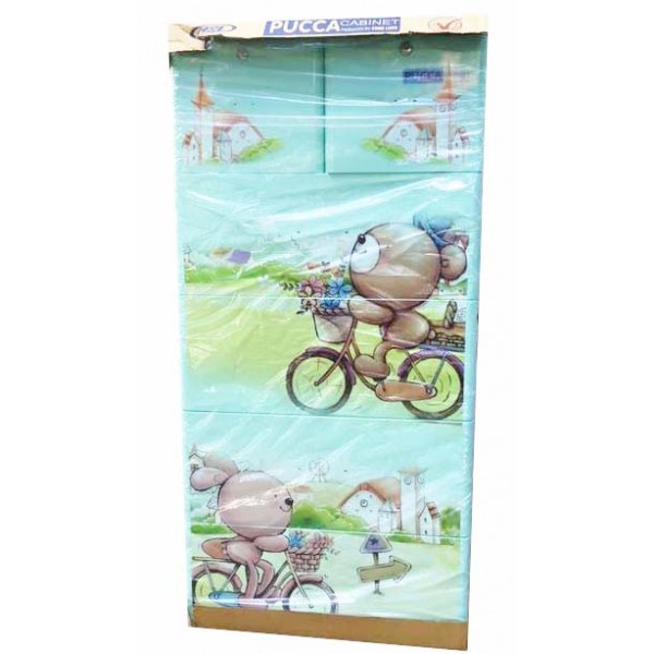 Tủ nhựa hoạt hình Song Long 5 tầng 6 ngăn - Hình gấu đạp xe màu xanh cốm