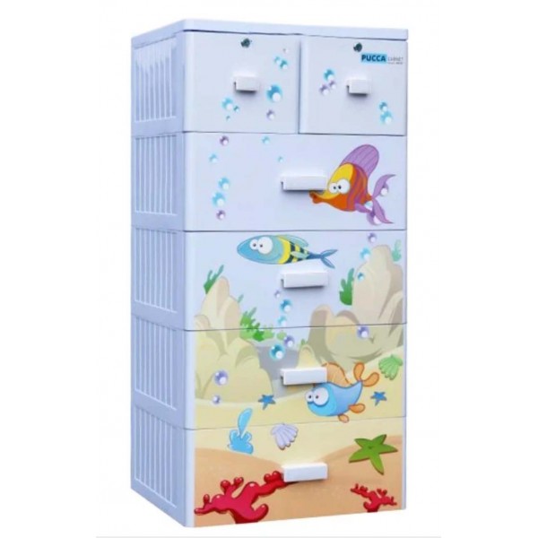 Tủ nhựa hoạt hình Song Long 5 tầng 6 ngăn - Hình con cá màu xanh dương